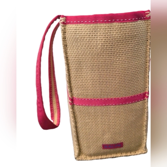 Vintage Ralph Ralph Lauren Straw Medium Tote Bag Pink Accents Lined Classic - Picture 2 of 10